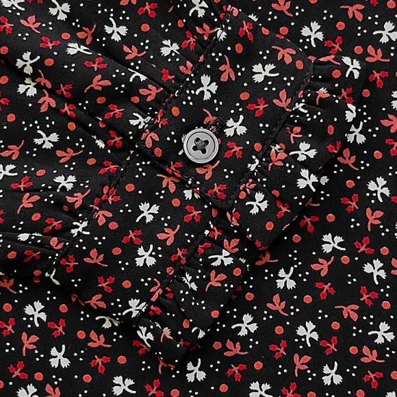 New LOFT Black Floral Dot Ruffle Blouse XS - Picture 7 of 8